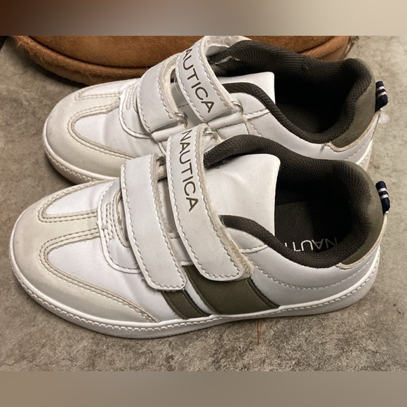 Nautica White and Olive Velcro Sneakers - Picture 1 of 3